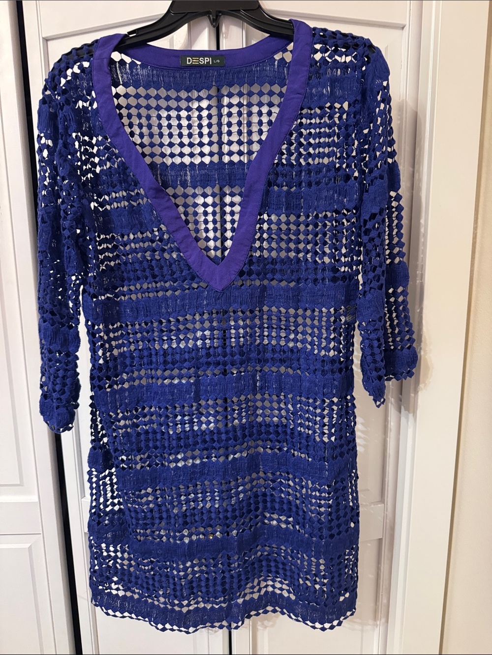 DESPI Royal Blue Crochet V-Neck Swim Cover-Up